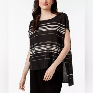 Eileen Fisher Sleeveless Organic Linen Crepe Knit Bateau Neck Poncho Sz M asymm